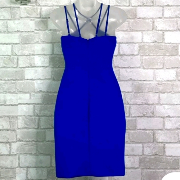 Guess Blue Women's Mini Strip Dress V Neck Crossed in front Size L - Picture 5 of 7